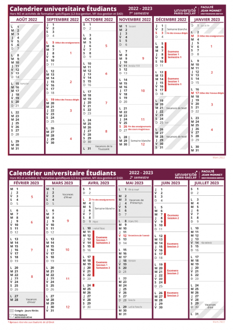 Calendrier universitaire | Faculté de Droit-Economie-Gestion