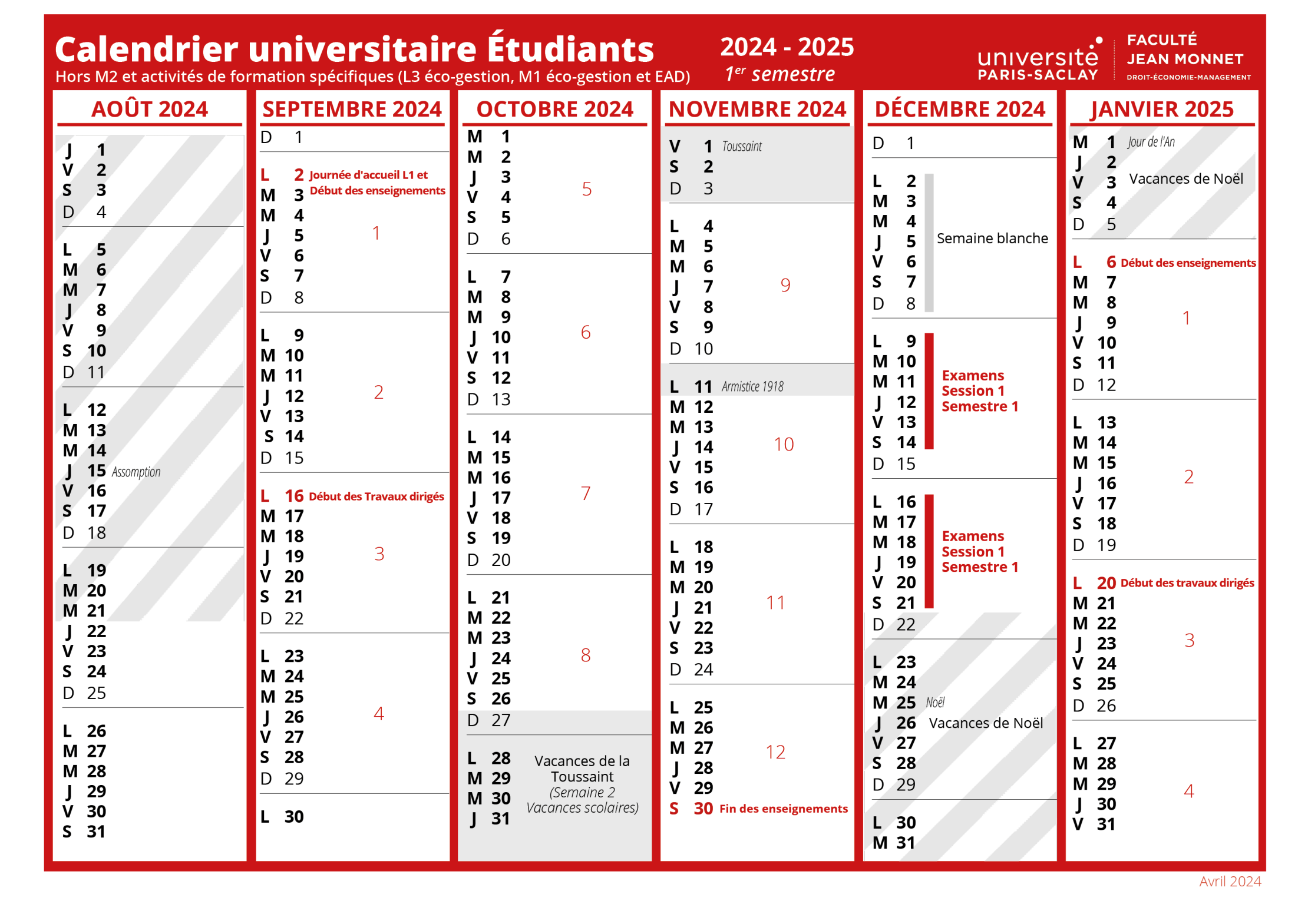 Calendrier universitaire | Faculté de Droit-Economie-Management